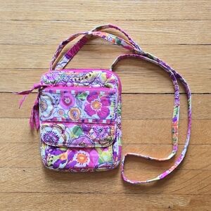 Vera Bradley, "All in One," Crossbody Bag, Pink Purple Floral, Retired, 6"x8"x1"